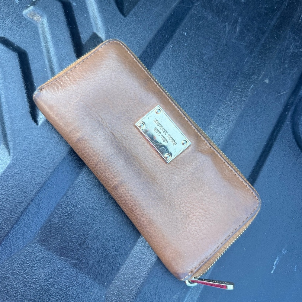 Michael Kors Brown Leather Wallet with Silver Accent
